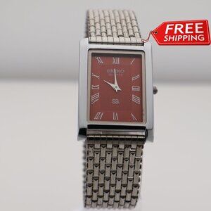 Seiko Slim Vintage Quartz Men's Wrist Watch Red  Dial with New Chain Bracelet